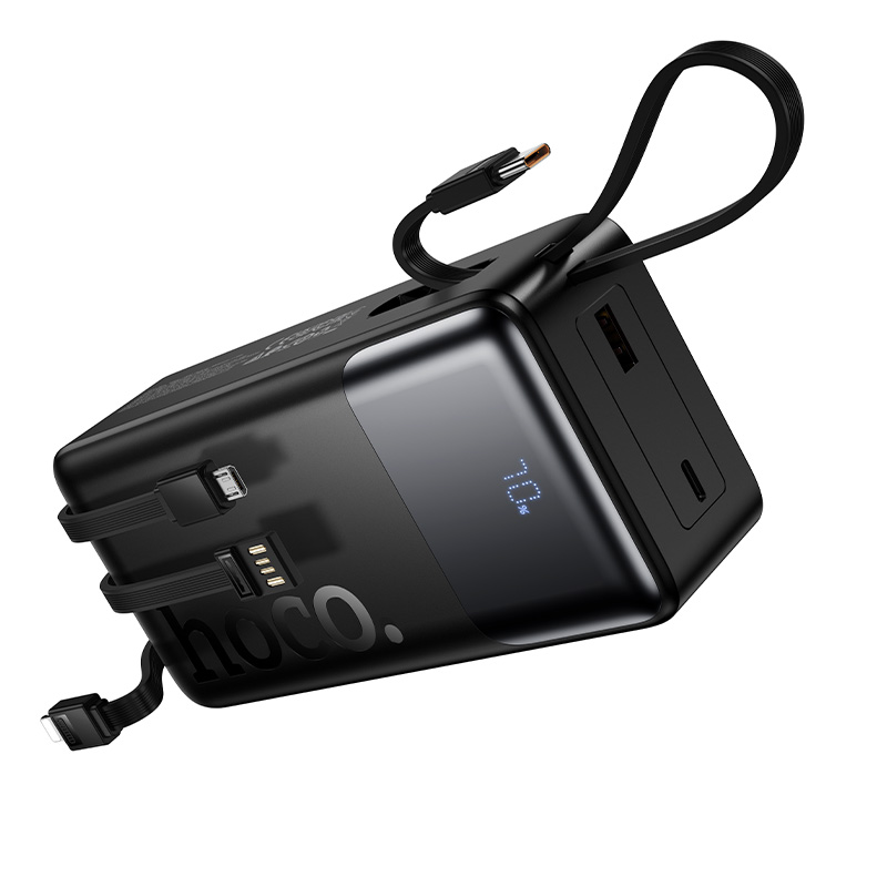 Портативный аккумулятор HOCO J156B Founder, встроенный кабель Lightning + Type-C + MircoUSB, 22.5W, 30000 мА⋅ч, черный фото