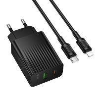 Сетевое зарядное устройство BOROFONE BAS74A Source 1xUSB + 1xUSB-C с Кабелем Type-C - Lightning, 3A, 20W, черный фото