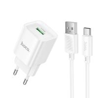 Сетевое зарядное устройство HOCO C145A Charm 1xUSB с Кабелем USB - Type-C, 18W, белый фото
