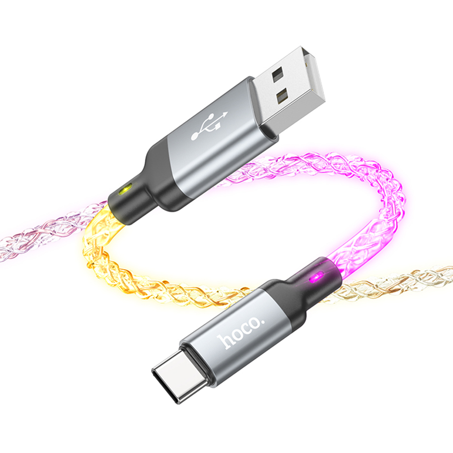 Кабель USB HOCO U112 Shine USB - Type-C, 3A, 1 м, серый фото