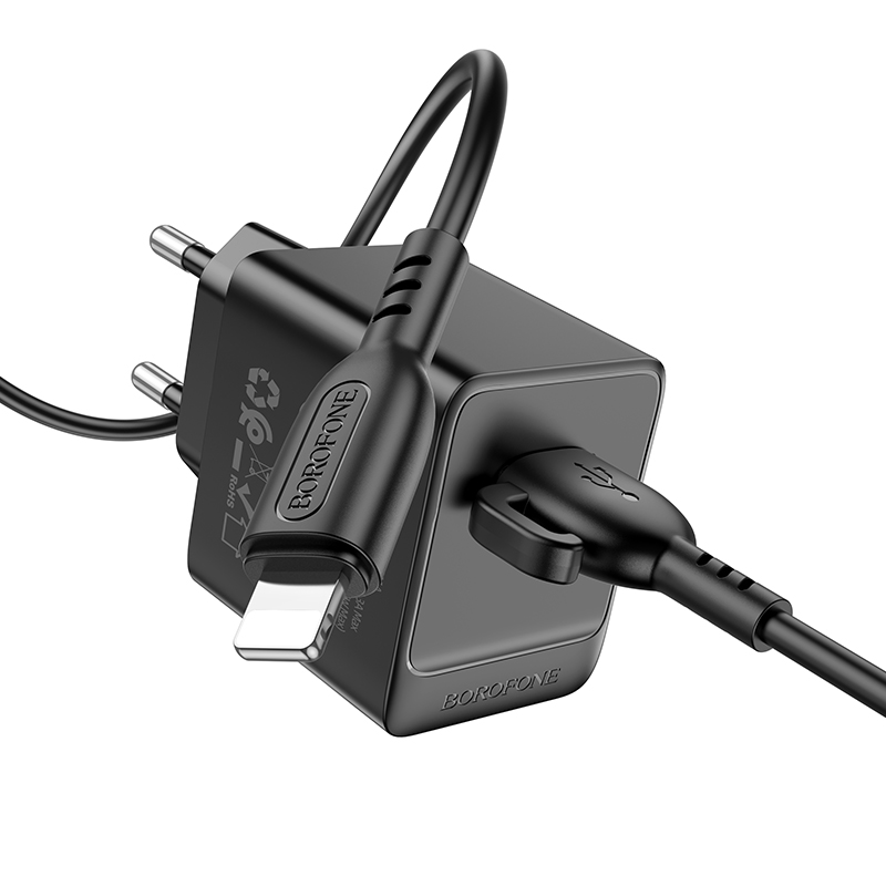 Сетевое зарядное устройство BOROFONE BAS11A Erudite 1xUSB с Кабелем USB - Lightning, 2.1A, черный фото