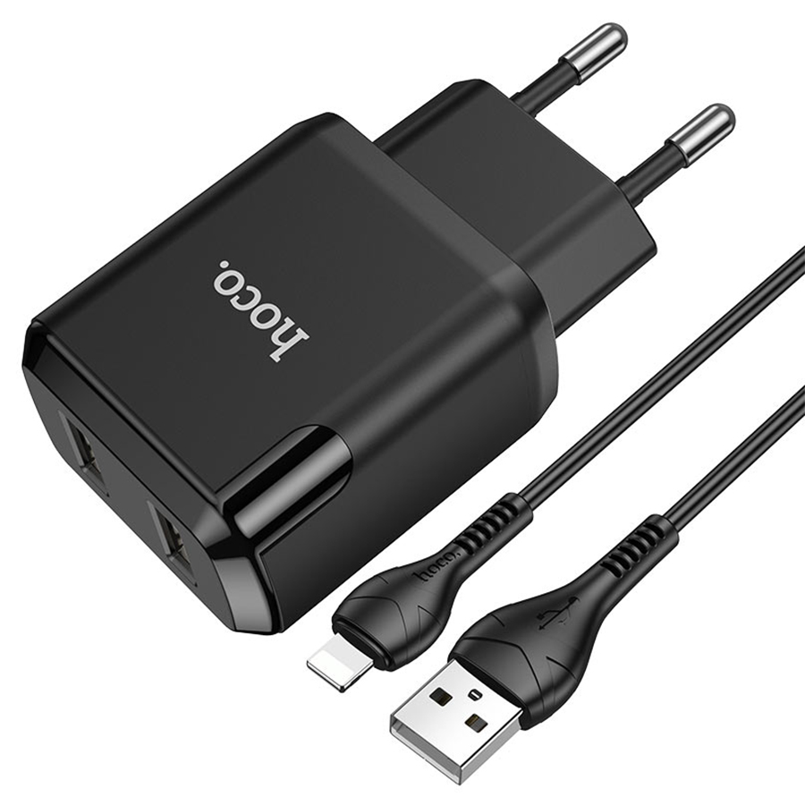 Сетевое зарядное устройство HOCO N7 Speedy 2xUSB с Кабелем USB - Lightning, 2.1A, 10W, черный фото