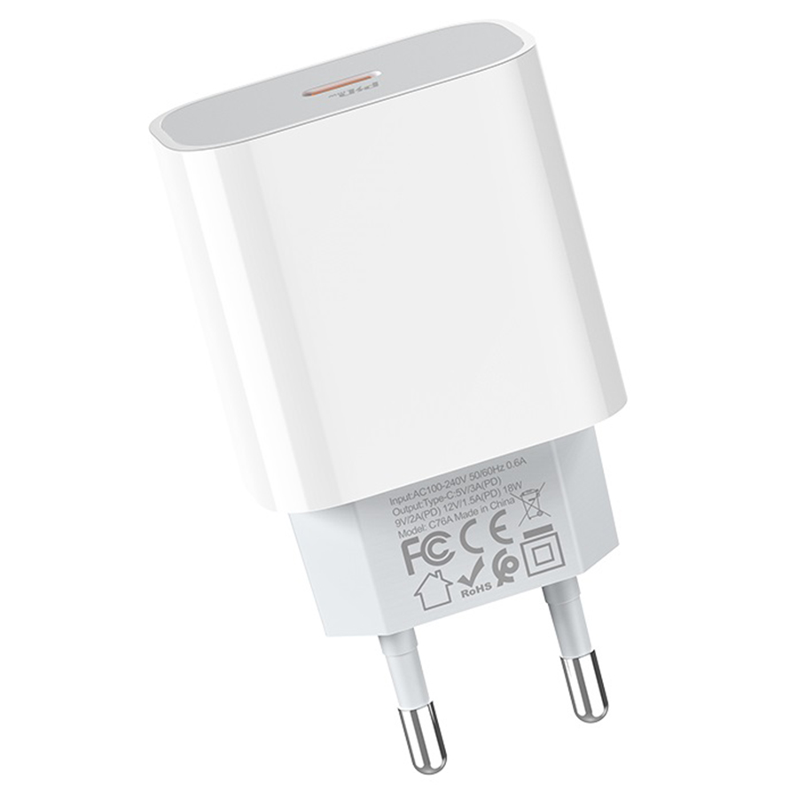 Сетевое зарядное устройство HOCO C76A Plus Speed 1xUSB-C, 3A, 20W, белый фото