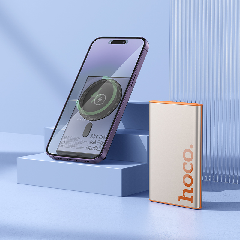 Портативный аккумулятор HOCO Q32 Bird, с беспроводной зарядкой, 20W, 5000 мА⋅ч, серый металлик фото