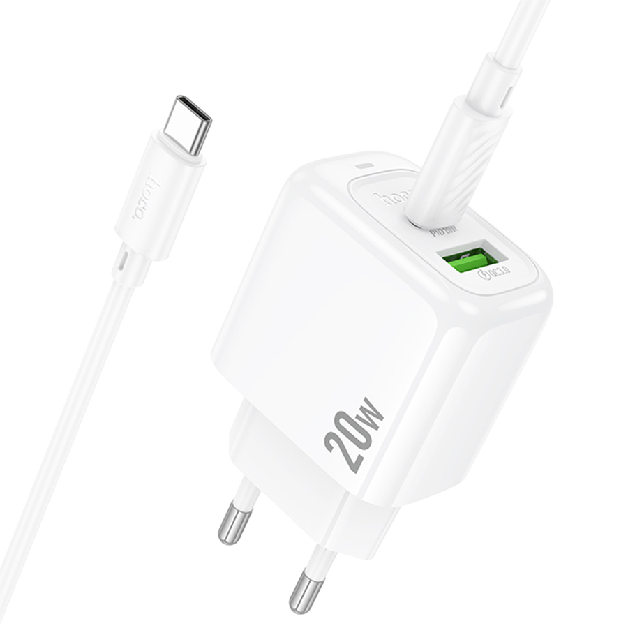 Сетевое зарядное устройство HOCO CS54A Surplus 1xUSB + 1xUSB-C с Кабелем Type-C - Type-C, 20W, белый фото