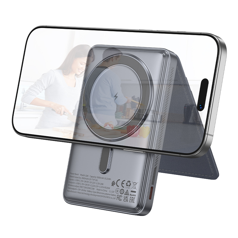 Портативный аккумулятор HOCO Q46 Title, с беспроводной зарядкой, 20W, 5000 мА⋅ч, серый металлик фото