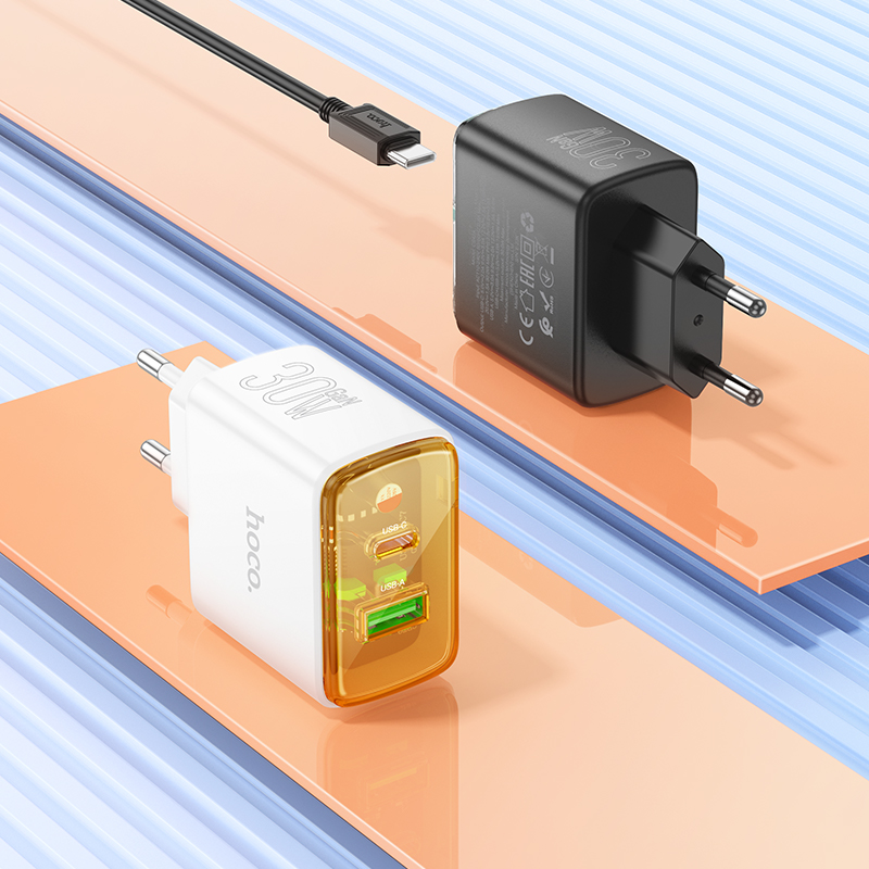 Сетевое зарядное устройство HOCO CS42A Smart 1xUSB + 1xUSB-C с Кабелем Type-C - Lightning, 3A, 30W, белый фото