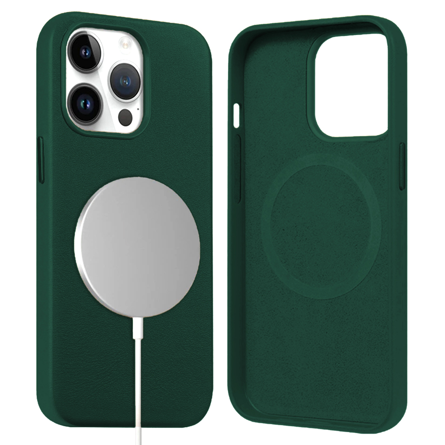 Чехол Leather Case MagSafe для iPhone 13 6.1", темно-зеленый (4) фото