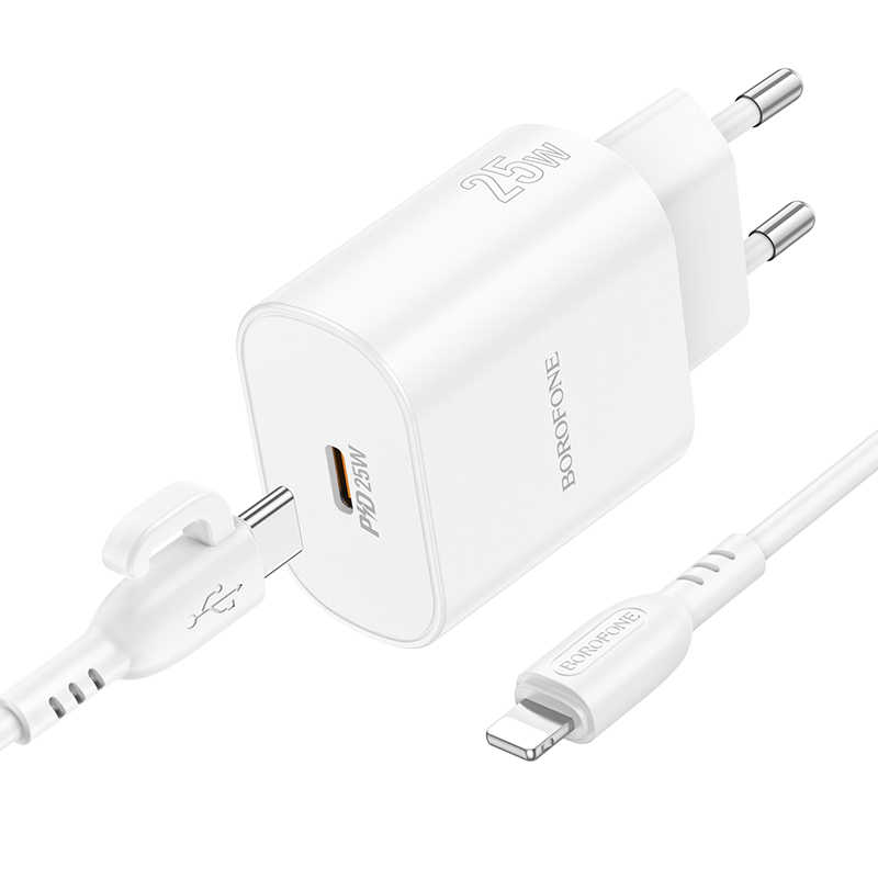 Сетевое зарядное устройство BOROFONE BA82A Platinum 1xUSB-C с Кабелем Type-C - Lightning, 25W, белый фото
