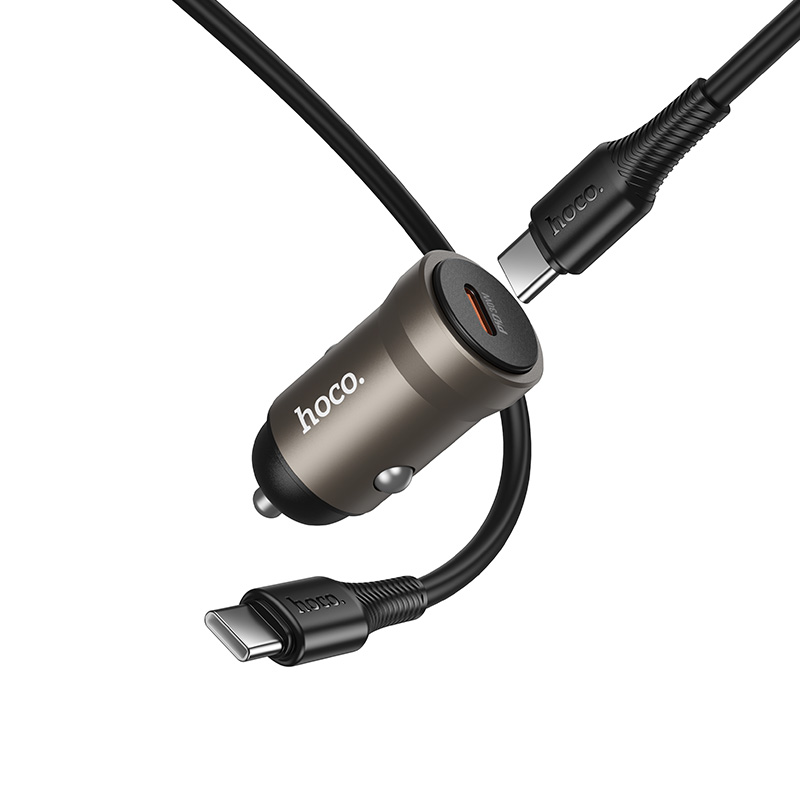 Автомобильное зарядное устройство HOCO Z62A Energy, 1xUSB-C с Кабелем Type-C - Type-C, 30W, золотой фото