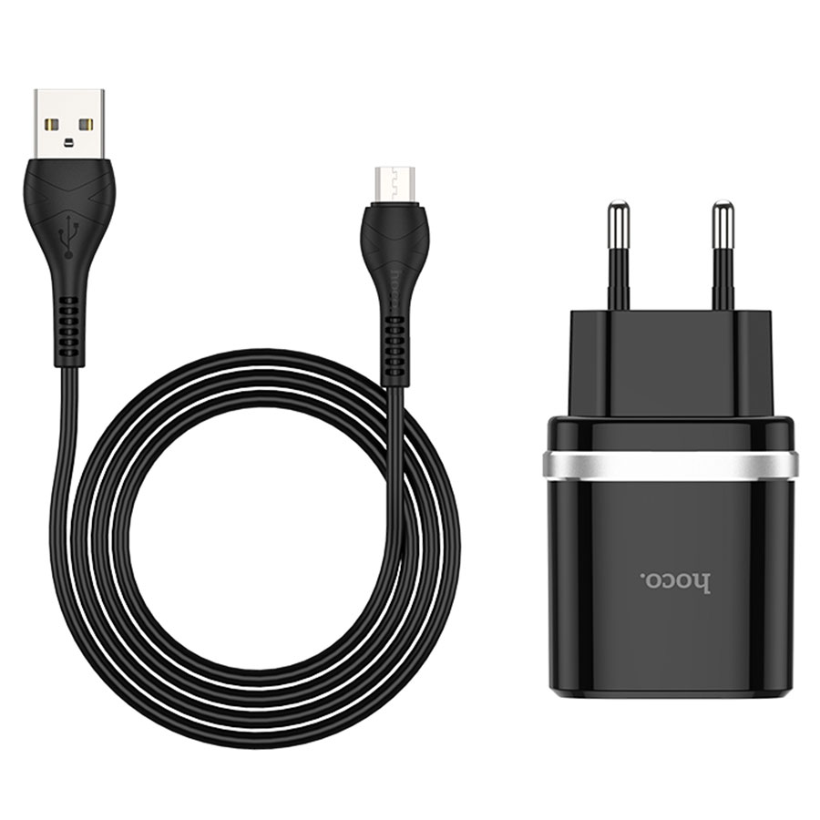 Сетевое зарядное устройство HOCO C12Q Smart 1xUSB с Кабелем USB - Micro, 3A, 18W, черный фото