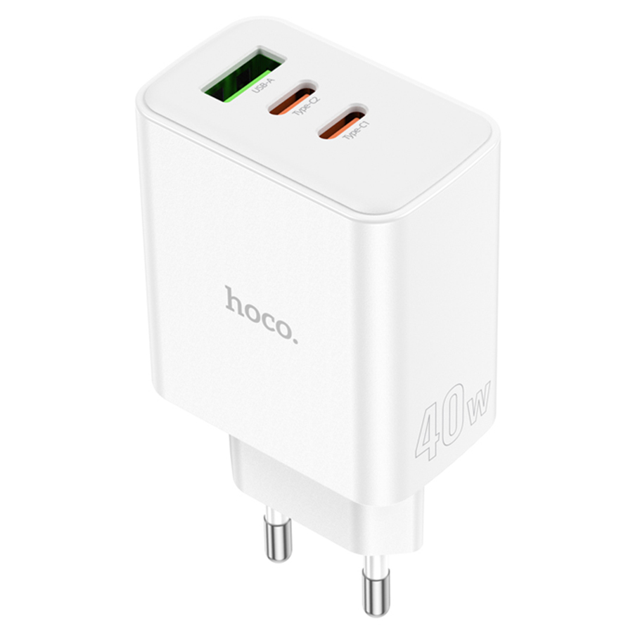 Сетевое зарядное устройство HOCO C126A Pure power 1xUSB + 2xUSB-C, 40W, белый фото