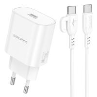 Сетевое зарядное устройство BOROFONE BA82A Platinum 1xUSB-C с Кабелем Type-C - Type-C, 25W, белый фото