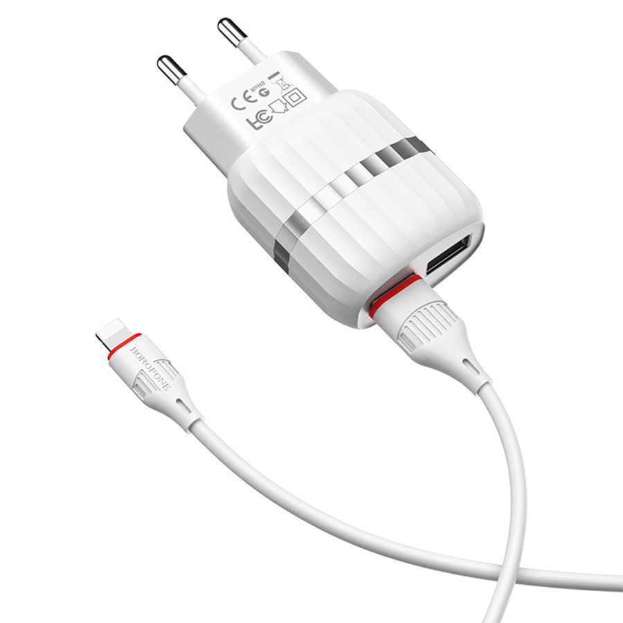Сетевое зарядное устройство BOROFONE BA24A Vigour 2xUSB с Кабелем USB - Lightning, 2.4A, белый фото