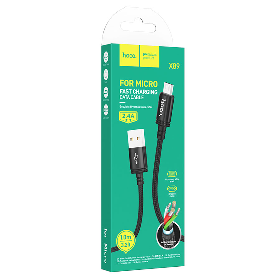 Кабель USB HOCO X89 Wind USB - MicroUSB, 2.4А, 1 м, черный фото