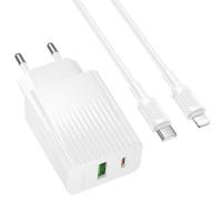 Сетевое зарядное устройство BOROFONE BAS74A Source 1xUSB + 1xUSB-C с Кабелем Type-C - Lightning, 3A, 20W, белый фото
