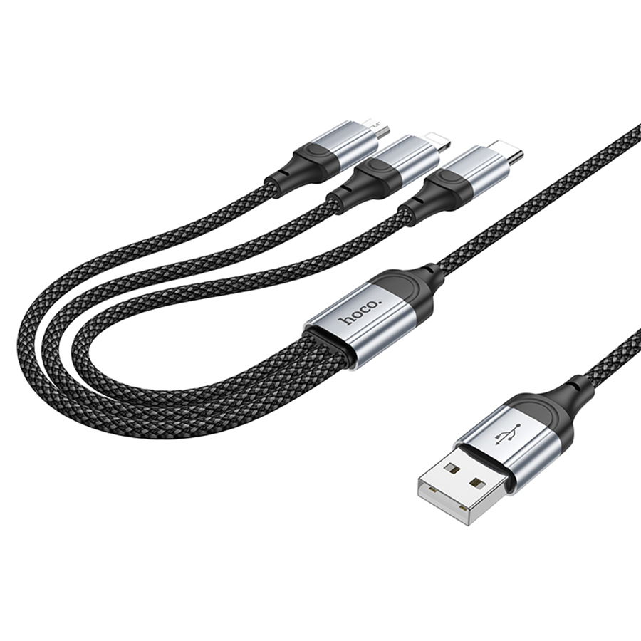 Кабель USB HOCO X102 Fresh 3 в 1 USB - Type-C + Lightning + MicroUSB, 2.4А, 1 м, черный оптом недорого с доставкой Кабель USB HOCO X102 Fresh 3 в 1 USB - Type-C + Lightning + MicroUSB, 2.4А, 1 м, черный фото