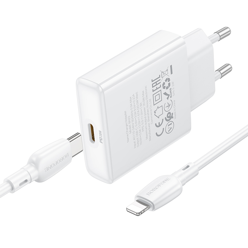 Сетевое зарядное устройство BOROFONE BN23 Wish 1xUSB-C с Кабелем Type-C - Lightning, 20W, белый фото