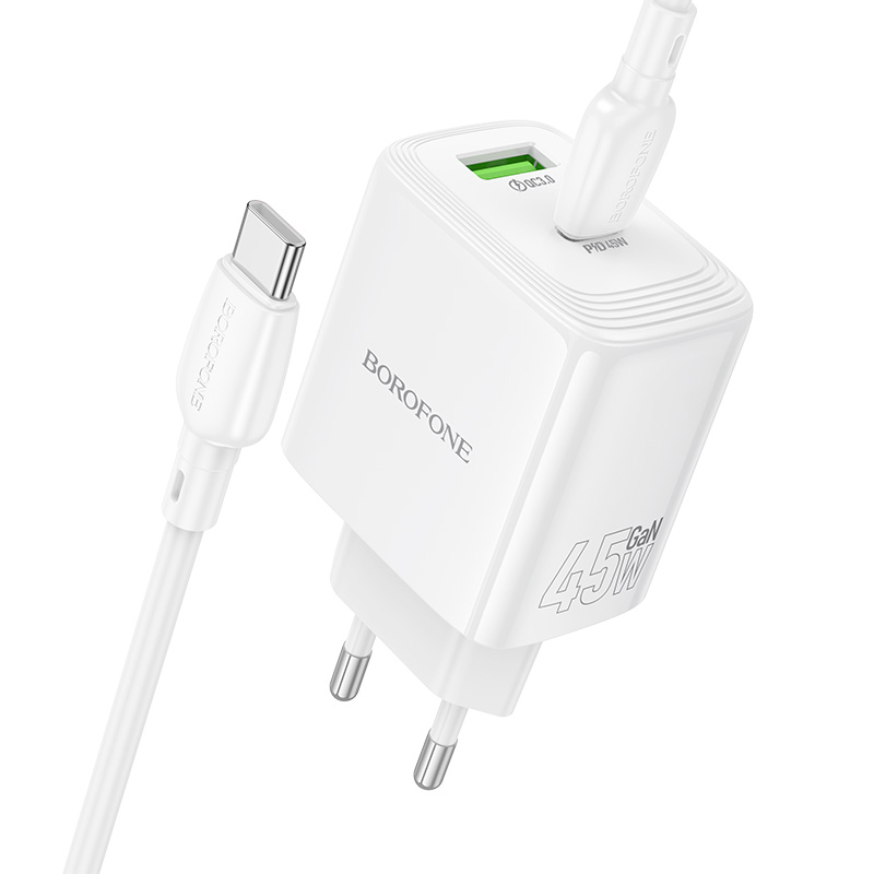 Сетевое зарядное устройство BOROFONE BN30 Cargador 1xUSB + 1xUSB-C с Кабелем Type-C - Type-C, 45W, белый фото