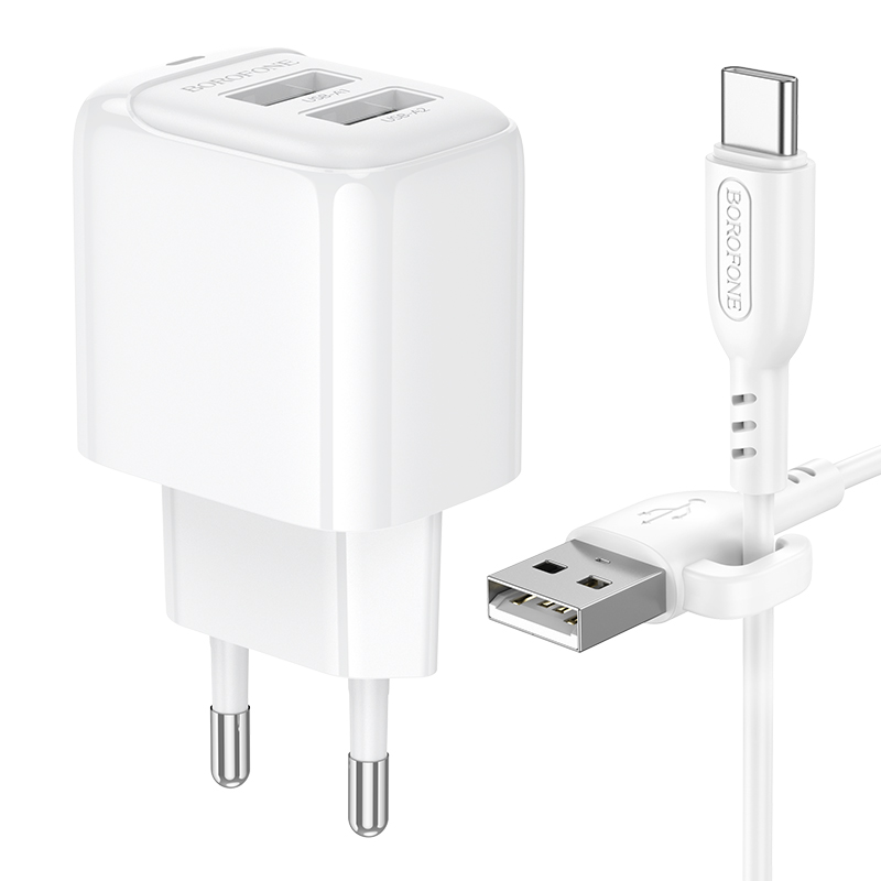 Сетевое зарядное устройство BOROFONE BAS41A Potential 2xUSB с Кабелем USB - Type-C, 2A, белый фото