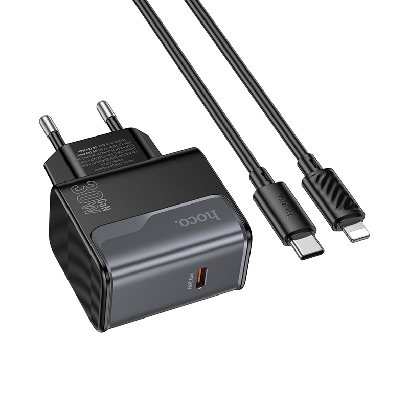 Сетевое зарядное устройство HOCO CS72A Star 1xUSB-C с Кабелем Type-C - Lightning, 30W, черный фото