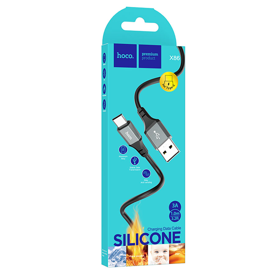 Кабель USB HOCO X86 Spear silicone USB - Type-C, 3A, 1 м, черный фото
