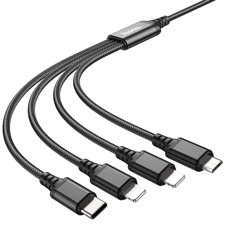 Кабель USB HOCO X76 4 в 1 USB - 2xLightning + MicroUSB + Type-C, 2А, 1 м, черный фото