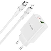 Сетевое зарядное устройство BOROFONE BA56A Lavida 1xUSB + 1xUSB-C с Кабелем Type-C - Lightning, 3.0A, 18W, белый фото