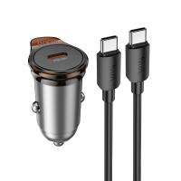 Автомобильное зарядное устройство HOCO NZ16 Rigorous, 1xUSB-C с Кабелем Type-C - Type-C, 30W, серый металлик фото
