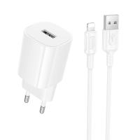 Сетевое зарядное устройство BOROFONE BA101A Pudding 1xUSB с Кабелем USB - Lightning, 2.1A, белый фото