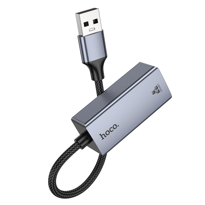 Переходник/Адаптер HOCO UA37 USB (m) - RJ45 (f), 12 см, серый металлик фото
