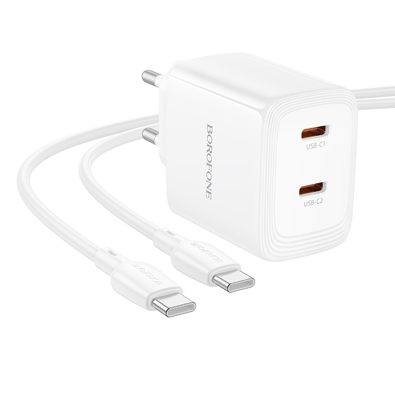 Сетевое зарядное устройство BOROFONE BN31 Cargador 2xUSB-C с Кабелем Type-C - Type-C, 45W, белый фото