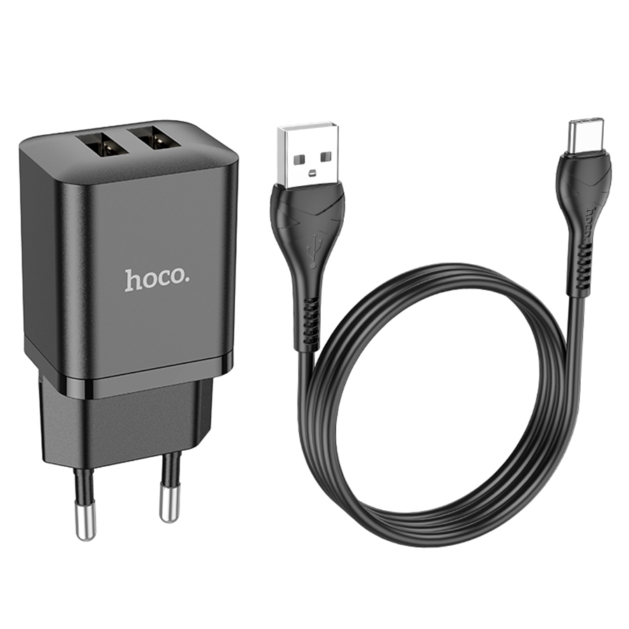 Сетевое зарядное устройство HOCO N25 Maker 2xUSB с Кабелем USB - Type-C, 2.1A, 10W, черный фото