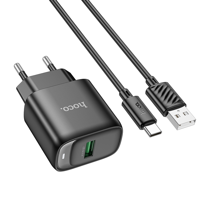 Сетевое зарядное устройство HOCO C140A Smart 1xUSB с Кабелем USB - Type-C, 18W, черный фото