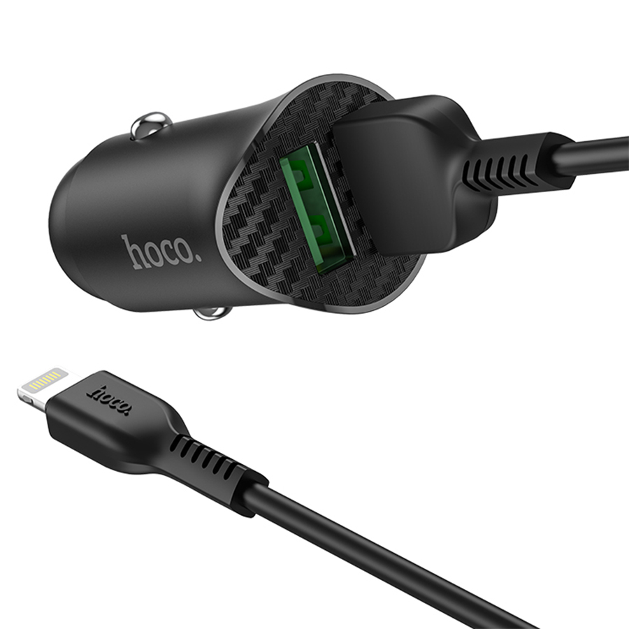 Автомобильное зарядное устройство HOCO Z39 Farsighted, 2xUSB с Кабелем USB - Lightning, 18W, черный фото