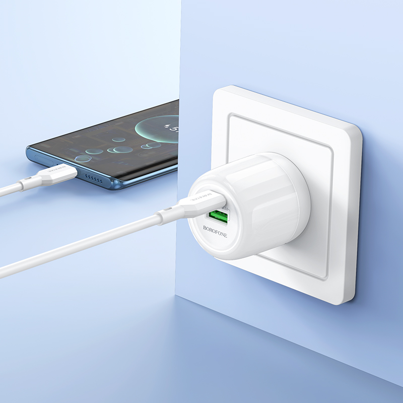 Сетевое зарядное устройство BOROFONE BA94A Lustrous 1xUSB + 1xUSB-C с Кабелем Type-C - Type-C, 3A, 30W, белый фото