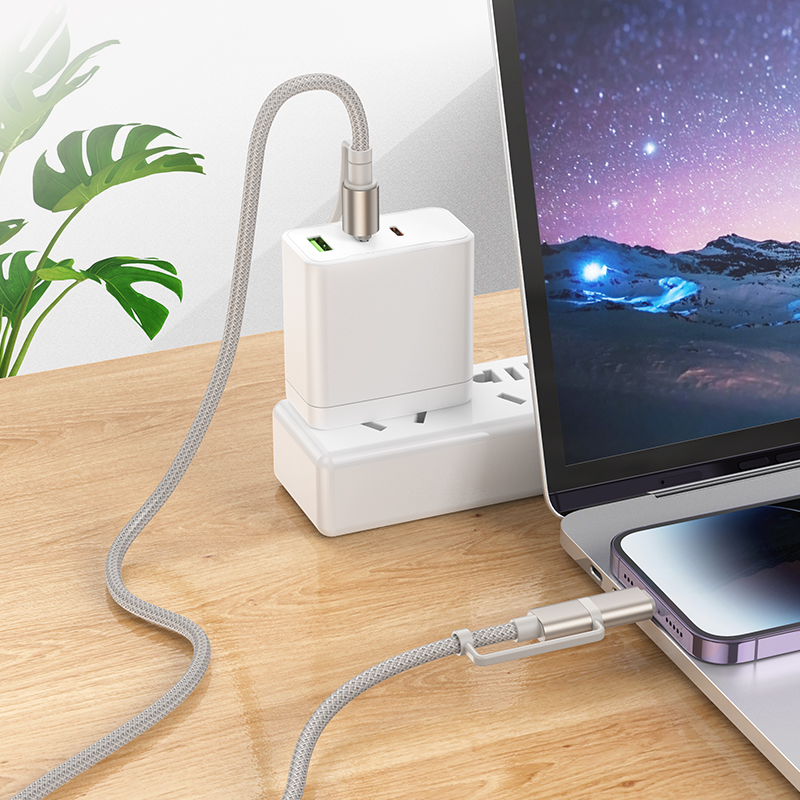 Кабель USB-C HOCO U138 4 в 1 Type-C - Type-C + Lightning, 60W, 1.2 м, серый фото
