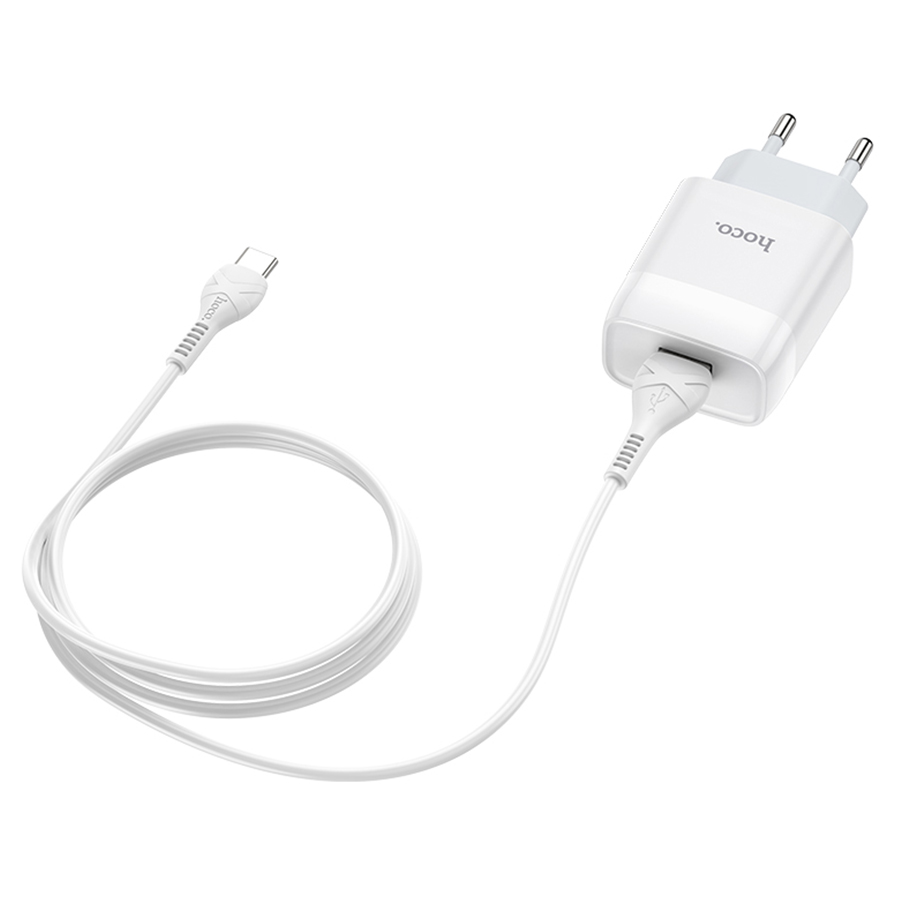 Сетевое зарядное устройство HOCO C72A Glorius single 1xUSB с Кабелем USB - Type-C, 2.1A, 10W, белый фото