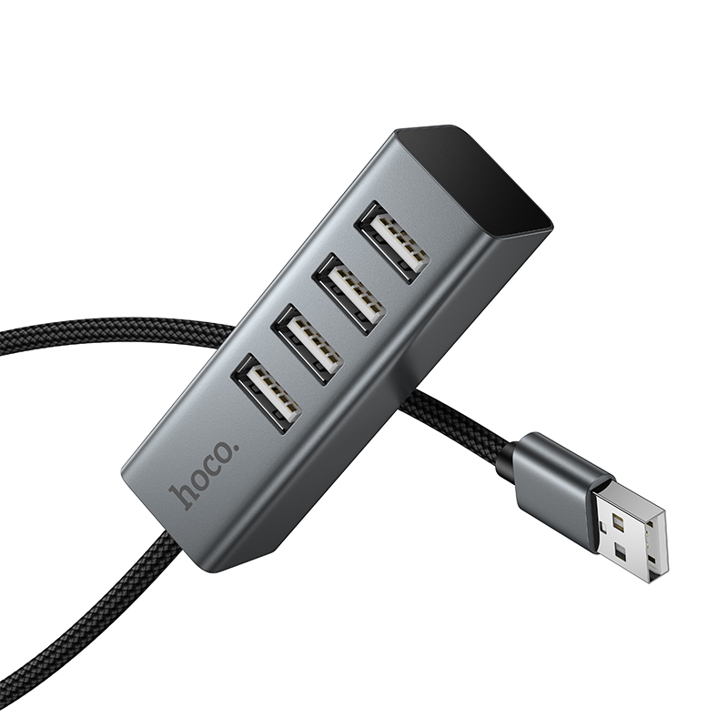 USB HUB разветвитель HOCO HB1A 4 в 1 USB (m) - 4xUSB2.0 (f), 1 м, серый металлик фото