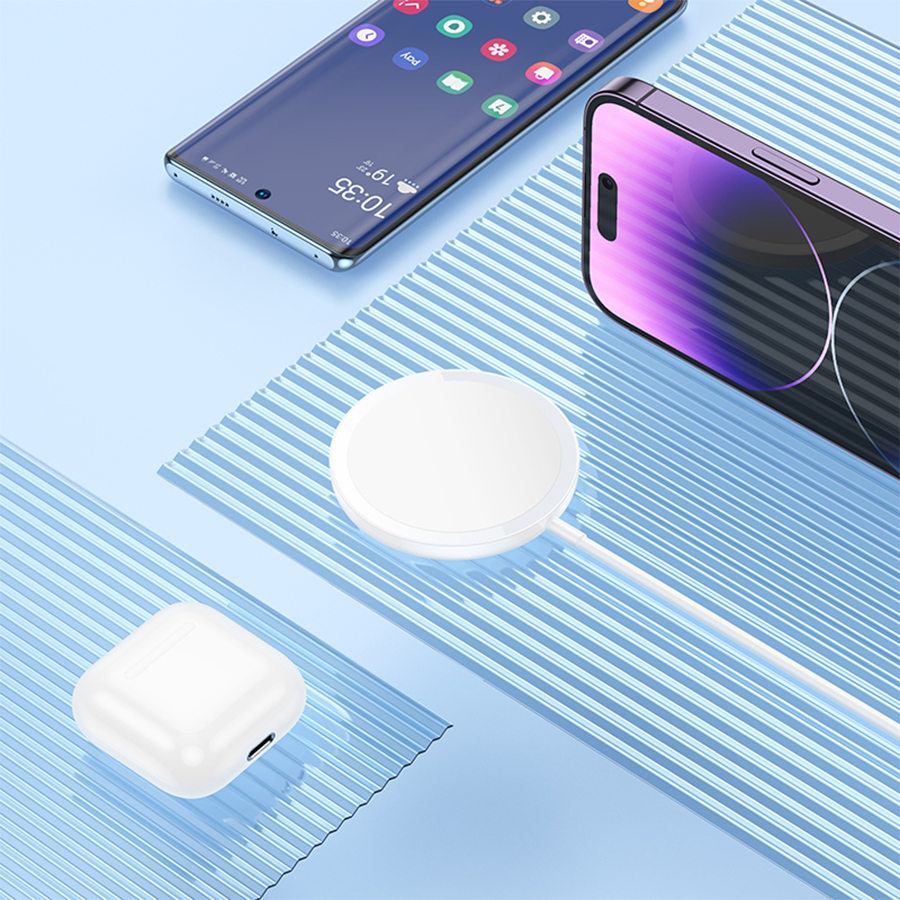 Беспроводное зарядное устройство HOCO CW52 Enjoy magnetic с Кабелем Type-C, 2A, 5W/7.5W/10W/15W, белый фото