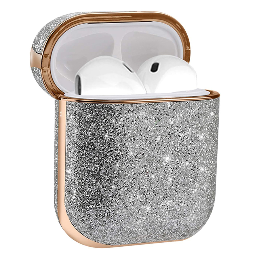 Чехол пластиковый Kingxbar со шнурком для Airpods 2, серебристые стразы (35) фото