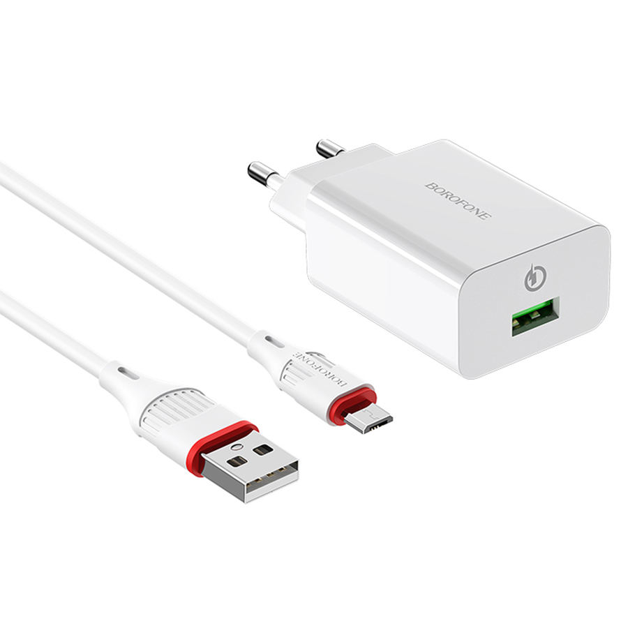 Сетевое зарядное устройство BOROFONE BA21A Long journey 1xUSB с Кабелем USB - Micro, 3A, 18W, белый фото