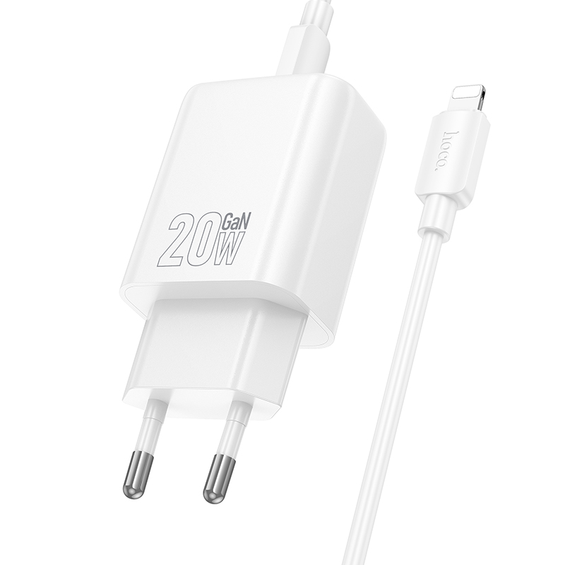 Сетевое зарядное устройство HOCO N60 Gentle 1xUSB-C с Кабелем Type-C - Lightning, 20W, белый фото