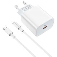 Сетевое зарядное устройство BOROFONE BA38A Speedy 1xUSB-C с Кабелем Type-C - Lightning, 3A, 20W, белый фото
