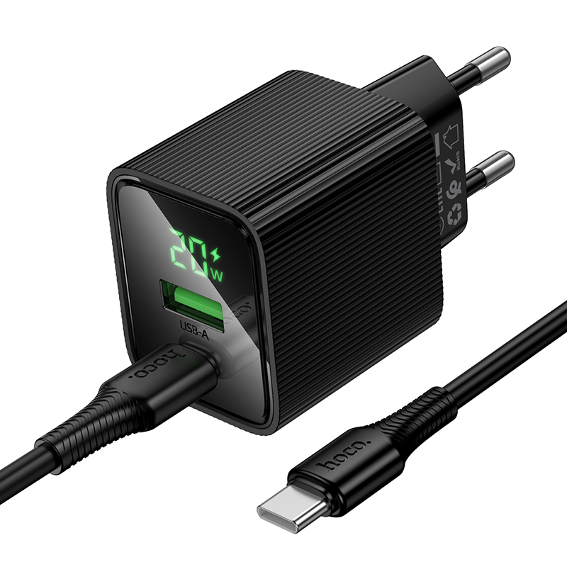 Сетевое зарядное устройство HOCO CS83A Excellent 1xUSB + 1xUSB-C с Кабелем Type-C - Type-C, 3A, 20W, черный фото