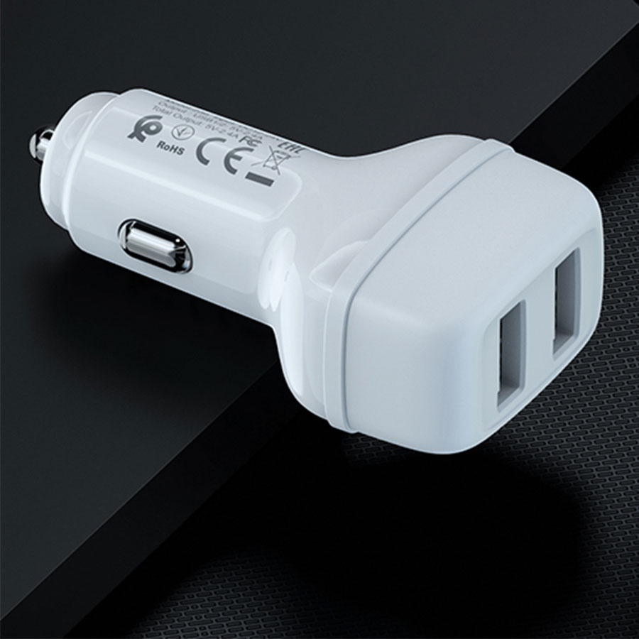 Автомобильное зарядное устройство HOCO Z36 Leader, 2xUSB с Кабелем USB - Lightning, 2.4A, белый фото