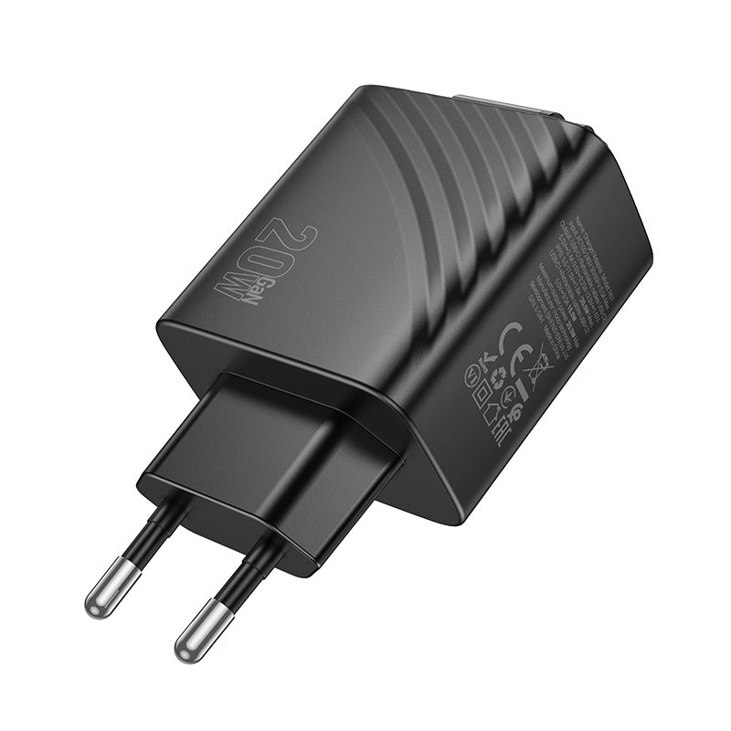 Сетевое зарядное устройство HOCO N57 Full 2xUSB-C с Кабелем Type-C, 3A, 20W, черный фото