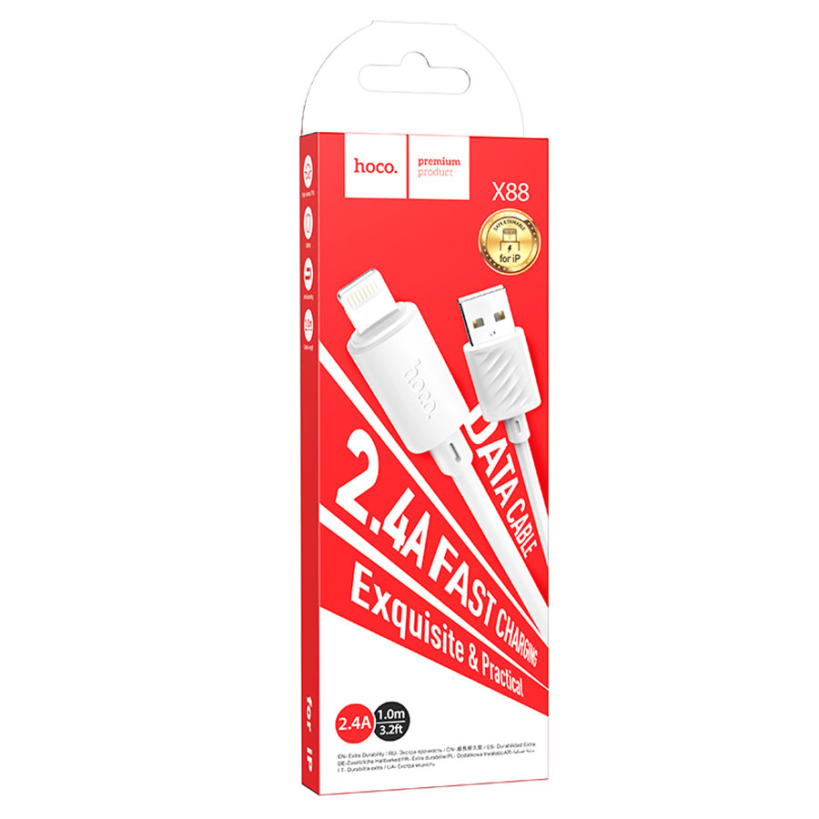 Кабель USB HOCO X88 Gratified USB - Lightning, 2.4А, 1 м, белый фото
