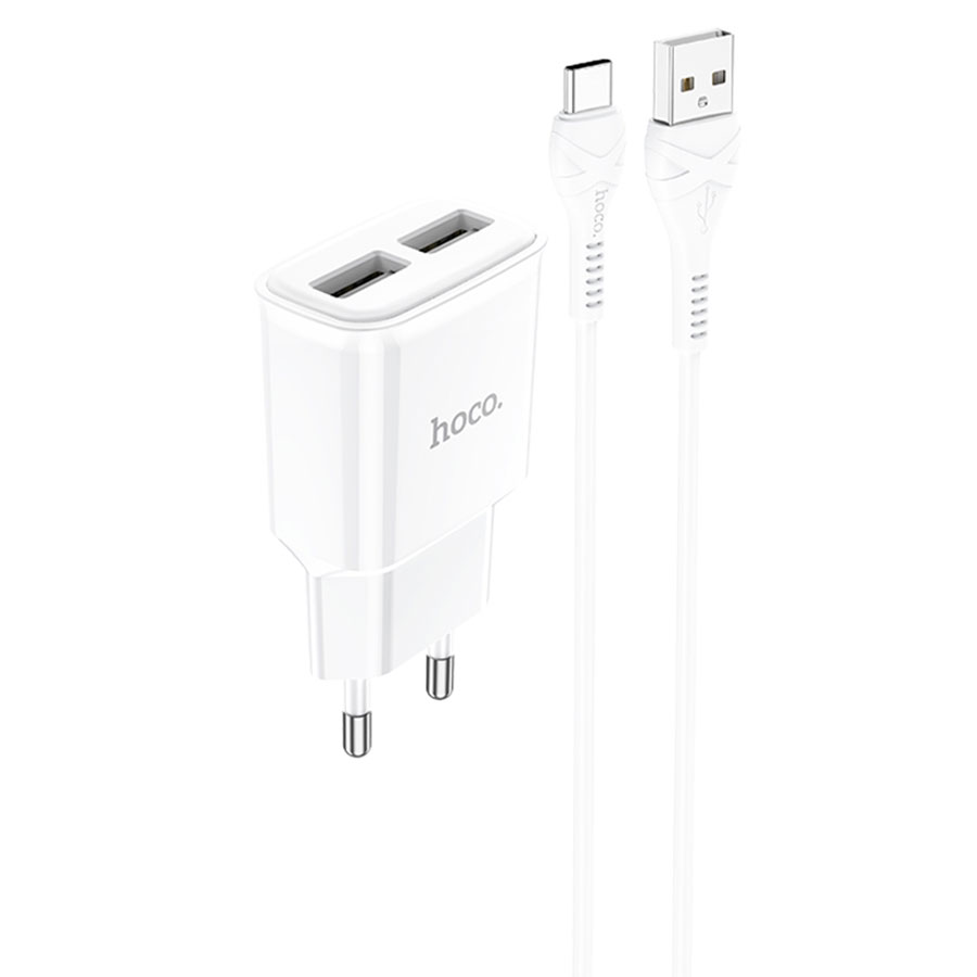 Сетевое зарядное устройство HOCO C88A Star 2xUSB с Кабелем USB - Type-C, 2.4A, 10.8W, белый фото