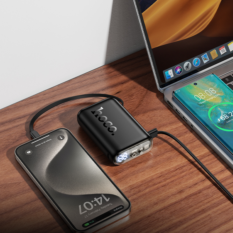 Портативный аккумулятор HOCO J157 Leader, встроенный кабель Type-C, 22.5W, 10000 мА⋅ч, черный фото